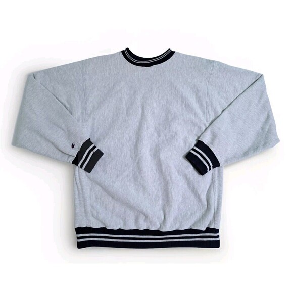 Vintage Champion Size XL Reverse Weave Avalon Varsity Gray Navy Blue 90s Sweater - Picture 8 of 12